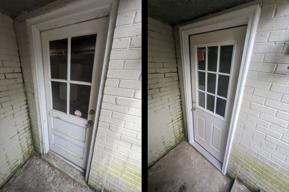 Before and After of an exterior basement door replacement