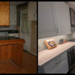 Before and after photos of a kitchen renovation.